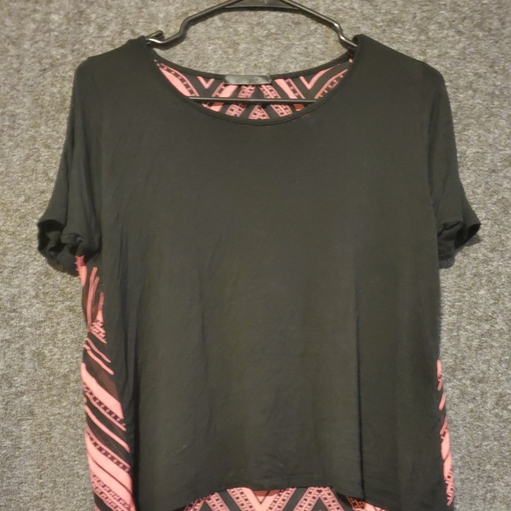 Pink and Black Cut out shoulder Blouse